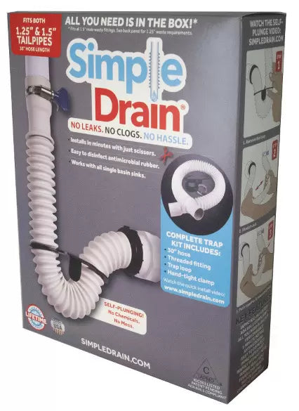 Crushproof Tubing SIMPLE DRAIN 1.25 in. Rubber Threaded P-Trap Bathroom Single Sink Drain Kit, White (1.25
