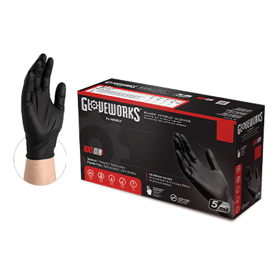 Ammex Gloveworks Black Nitrile PF Ind XXL Gloves (XX-Large, Black)