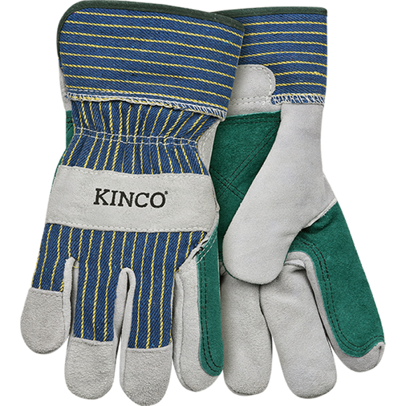 Kinco Suede Cowhide With Double-Palm & Safety Cuff Large, Gray (Large, Gray)