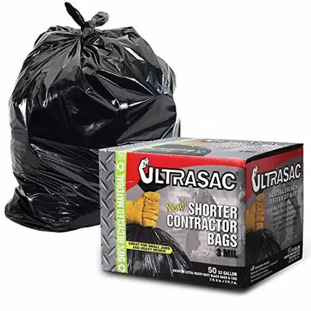 Ultrasac 33 Gal. Short Heavy Duty Contractor bags with Flaps (50 Count), Black (33 Gallon, Black)