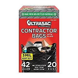 Ultrasac 42 Gal. Contractor Bags with Flaps (20-Count), Black (42 Gallon, Black)