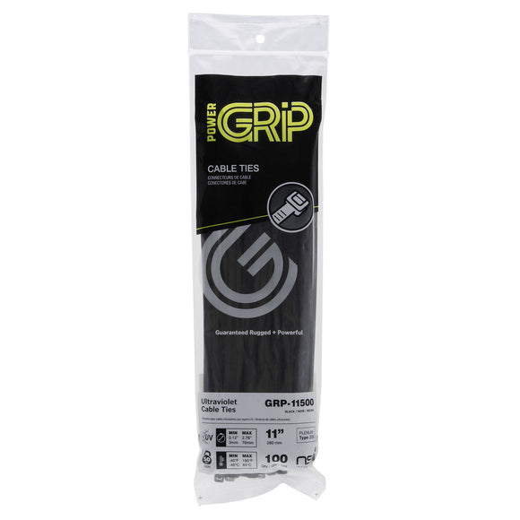 NSI PowerGRP 11”, Black General Purpose 50lb Cable Ties, 100 Pack