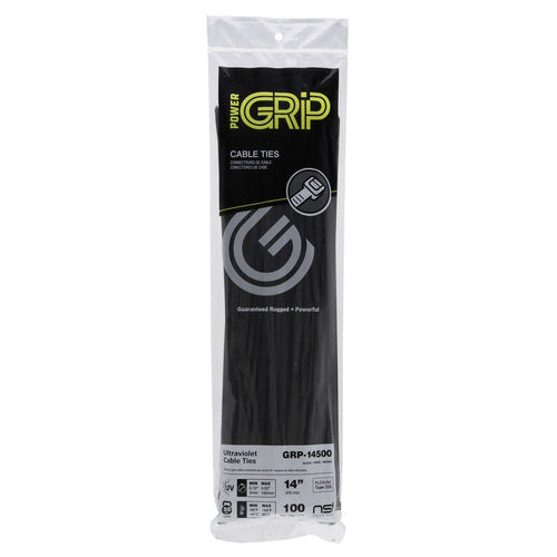 NSI PowerGRP 14”, Black General Purpose 50lb Cable Ties, 100 Pack (14