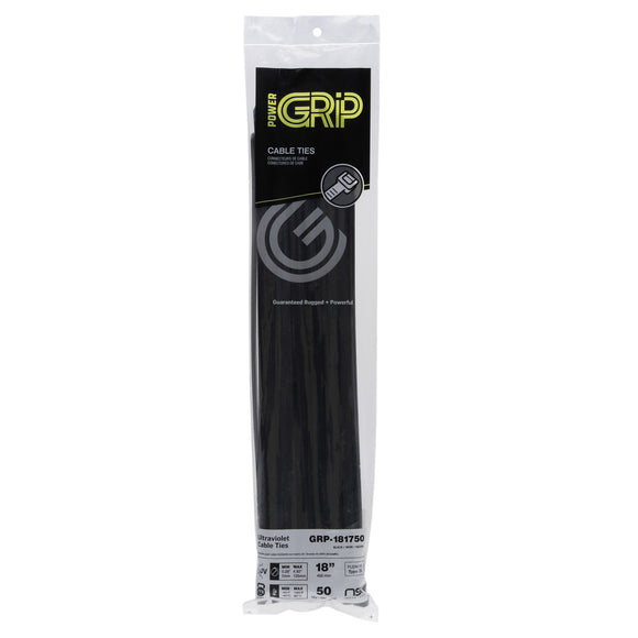 NSI PowerGRP 18”, Black Super Heavy-Duty 175lb Cable Ties, 50 Pack (18