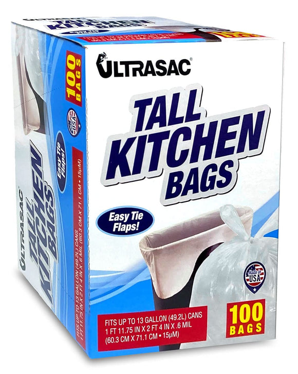 Ultrasac 13 gal Contractor Bag with Flap Tie (13 Gallon, Black)