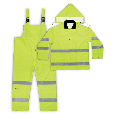 Custom Leathercraft 3 Piece Hi-Viz® Ansi Class 3 Polyester Rain Suit 2XL (2XL, Yellow)