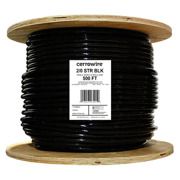 Marmon Home Improvement 500 ft. 2/0 Black Stranded Copper THHN Wire (500', Black)