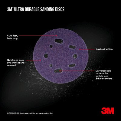3M Ultra Durable 5 in. Ceramic Hook and Loop Sanding Disc 80 Grit Universal Hole Power, DISC5IN5PK80