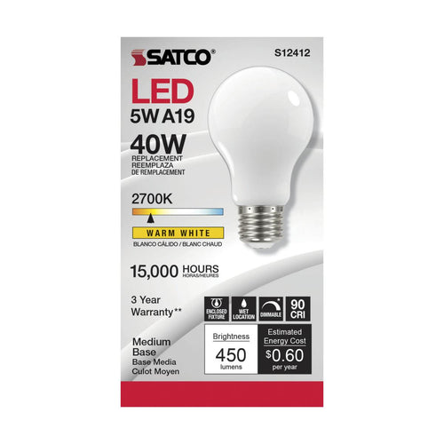 Satco S12412 5A19/SW/LED/E26/927/120V