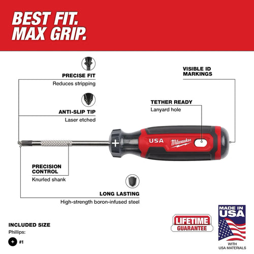 Milwaukee #1 Phillips 3 Cushion Grip Screwdriver (USA)