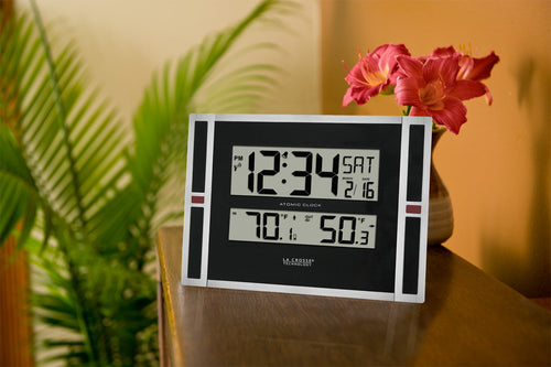 La Crosse Technology Atomic Digital Wall Clock with Indoor/Outdoor Temperature