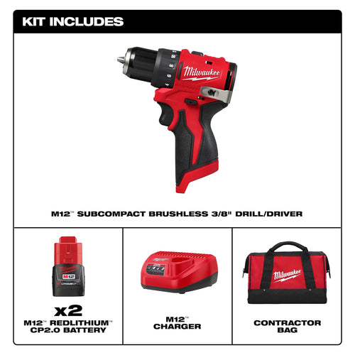 Milwaukee M12™ Subcompact Brushless 3/8 Drill/Driver Kit