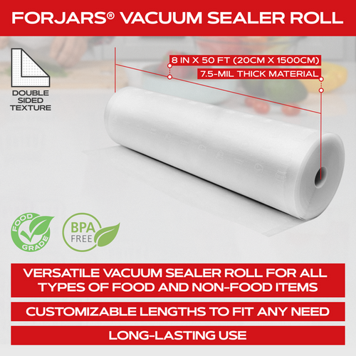 Forjars® Vacuum Sealer Roll (8-inch) - Textured on Both Sides, 7.5 Mil Thickness
