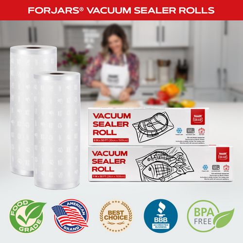 Forjars® Vacuum Sealer Roll (8-inch) - Textured on Both Sides, 7.5 Mil Thickness