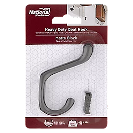 National N830-625 Heavy Duty Coat/Hat Hook Matte Black