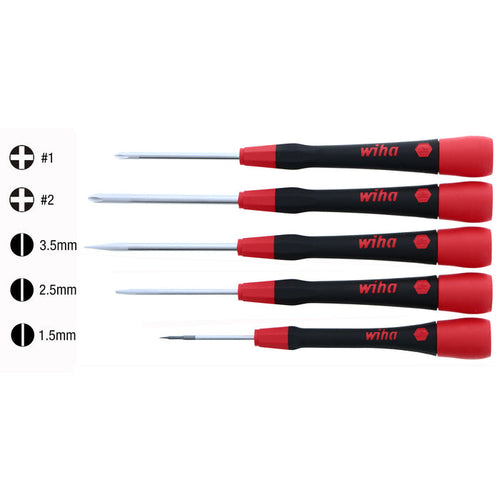 Wiha 5 Piece PicoFinish Precision Slotted and Phillips Screwdriver Set