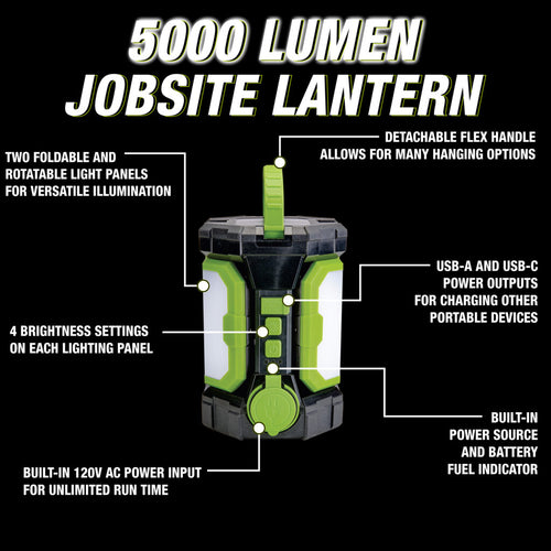PowerSmith Voyager Jobsite Lantern With 3-Way Power Battery Included