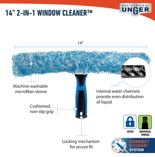 Unger Total Pro Kit 14″ Scrubber 12″ Squeegee 6′ Connect & Clean Pole