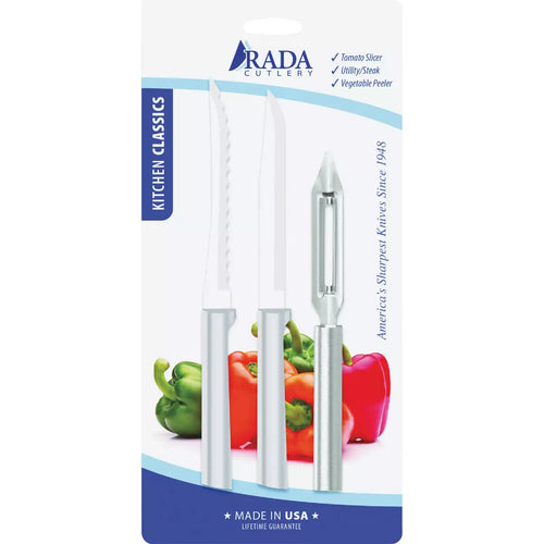 Rada Cutlery 3 Piece Kitchen Classics ProPak Set with Tomato Slicer Vegetable Peeler and Utility Knife