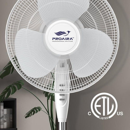 Proaira 16 Oscillating Pedestal Fan, 3 Speed Control, White