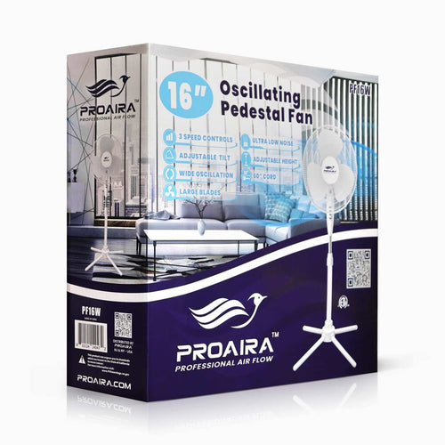 Proaira 16 Oscillating Pedestal Fan, 3 Speed Control, White