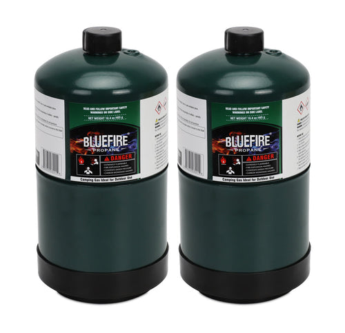 BLUEFIRE 2x Propane Camping Gas Fuel Cylinder Canister 16.4oz Tank 95% High Purity