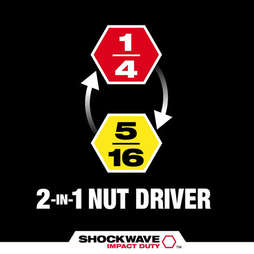 Milwaukee SHOCKWAVE™ Impact Duty 1/4 and 5/16 x 2-1/4 QUIK-CLEAR™ 2-in-1 Magnetic Nut Driver Bulk 25
