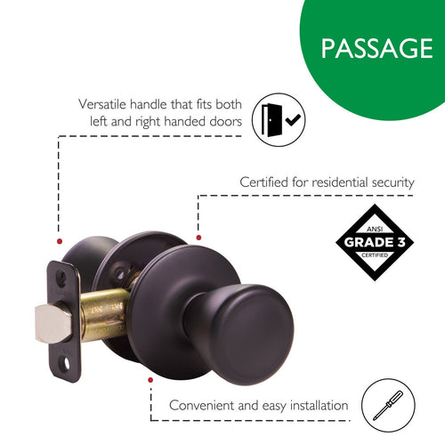 Design House Tulip Passage Door Knob, Matte Black