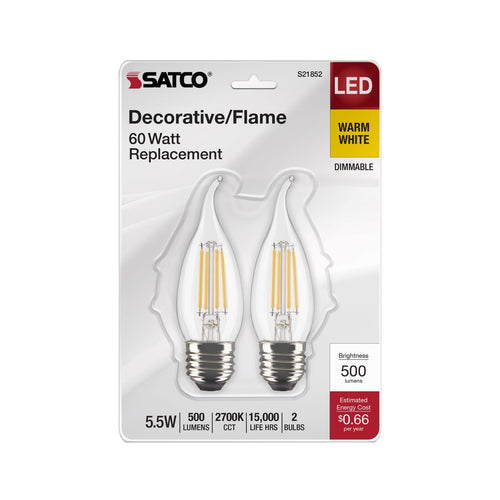 Satco S21852 5.5CA10/LED/927/CL/120V/E26/2C