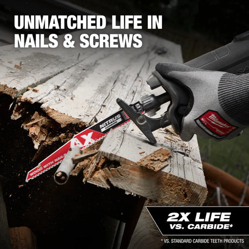 Milwaukee 12 5 TPI AX™ w/NITRUS™ Carbide Teeth SAWZALL® Blade for Wood with Nails