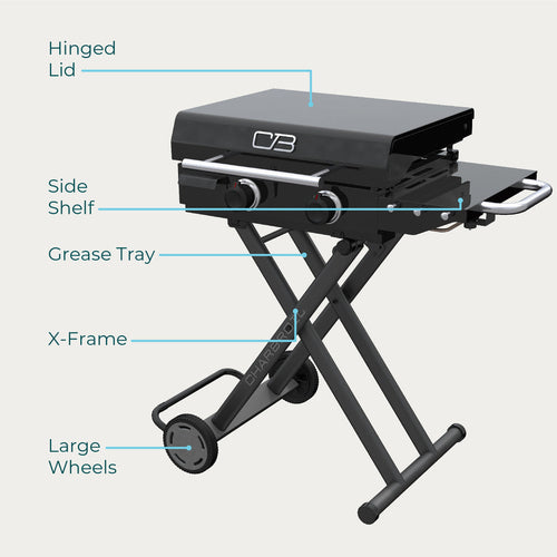 Charbroil® 22 Performance Series™ Folding Cart 2 Burner Portable Propane Gas Griddle Black