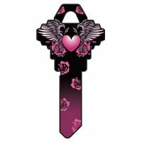 Hy-ko Products Black & Pink Heart Blank Key