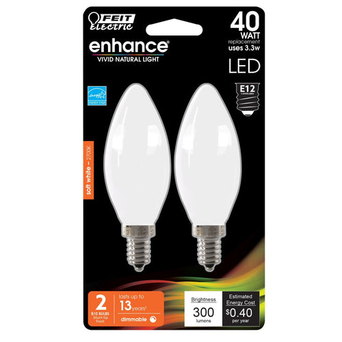 Feit Electric 40W Replacement Frost B10 Dimmable Soft White Decorative LED Filament Enhance (2-Pack)