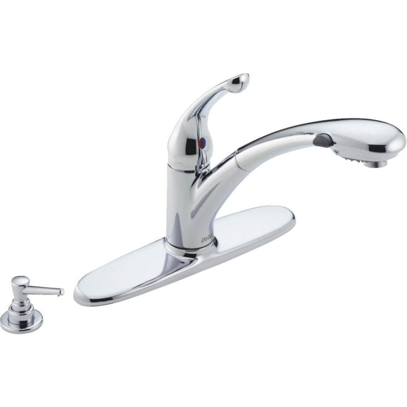 Delta Signature Single Handle Lever Pull-Out Kitchen Faucet with Soap Dispenser, Chrome