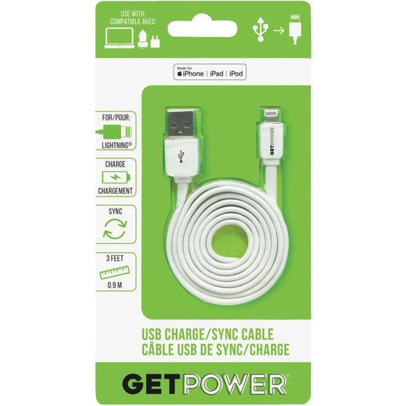 GetPower 3 Ft. White Apple Lightning to USB Charge/Sync Cable